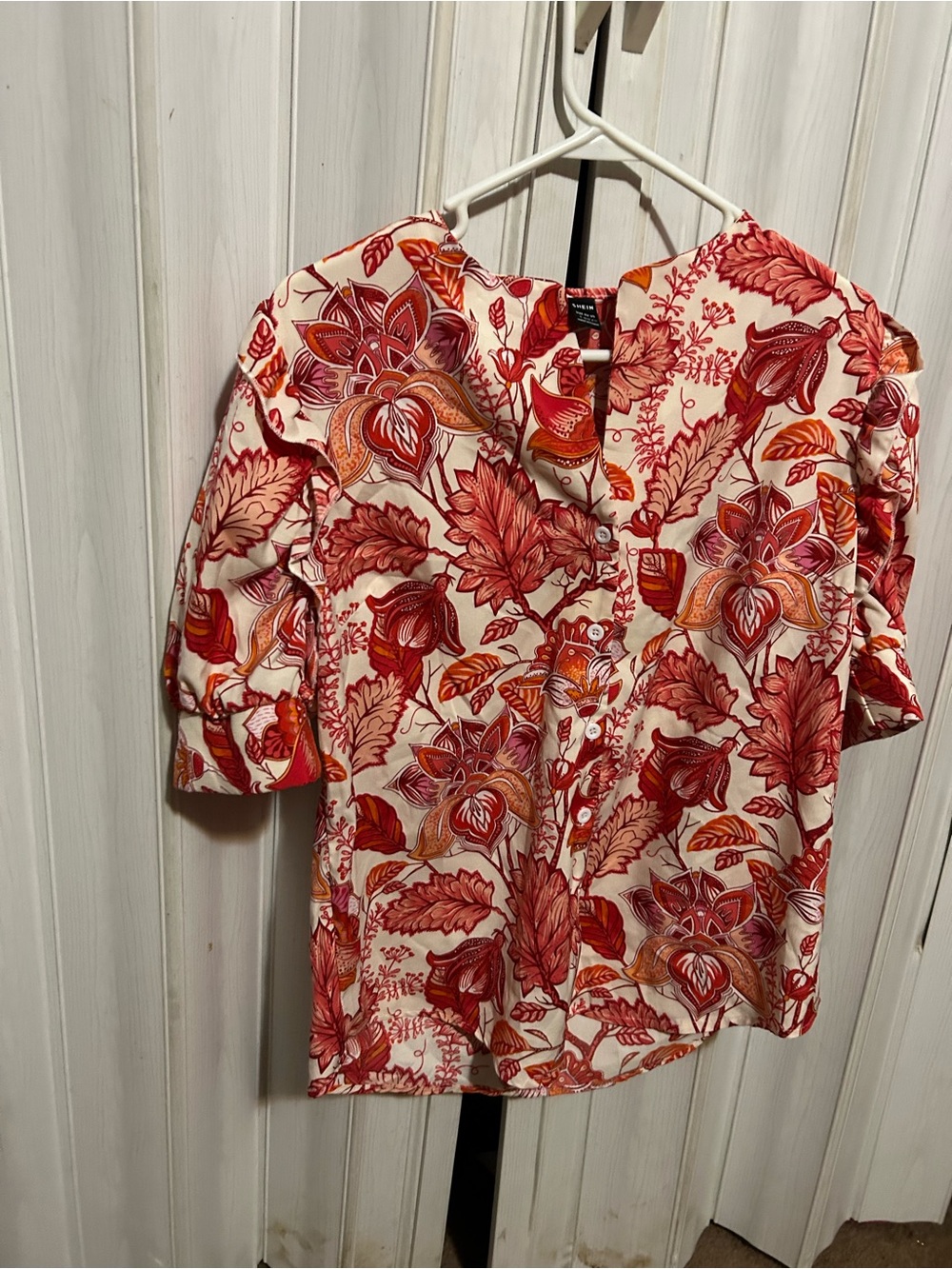 Floral Button-Front Women’s Top in Red and Orange